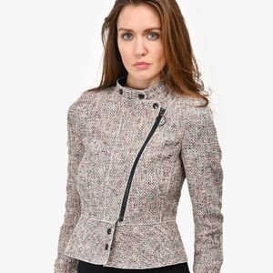 Tweed Moto Zip-Front Jacket - Multicolor